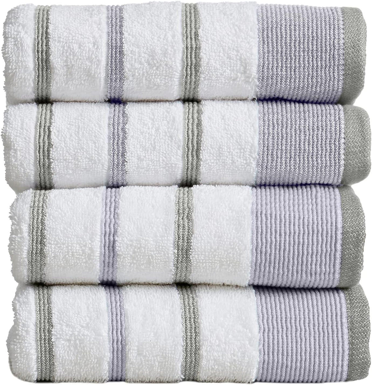6 Piece Set White Tan Cotton Bath Towels N4013