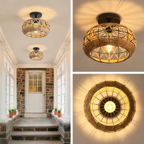 13" Flush Mount Natural Capiz Shell Ceiling Light 3 Light Mini Chandelier Gold Crystal R632963