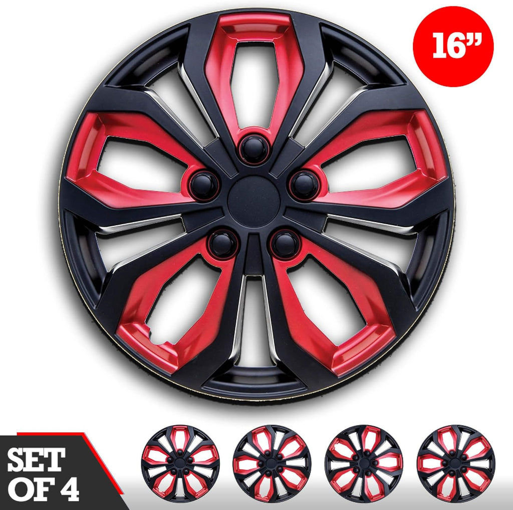 15-Inch Set of 4 Black Red Car Wheel Hubcaps C30661