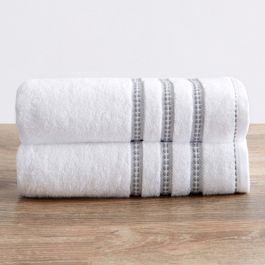 6 Piece Set White Tan Cotton Bath Towels N4013