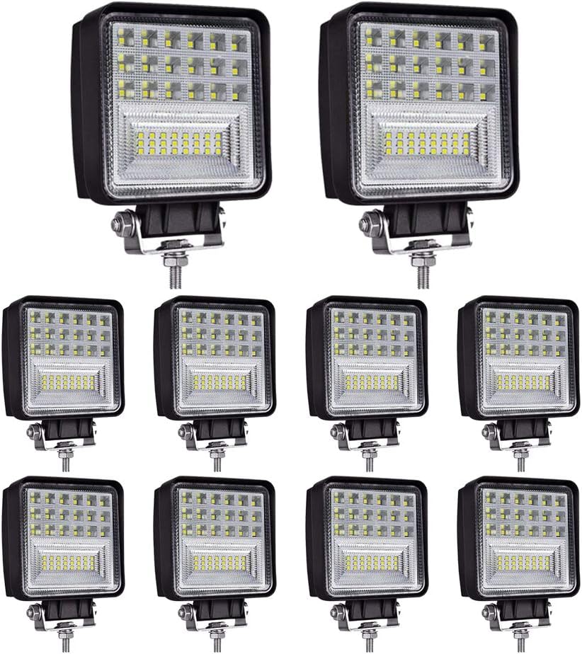 4inch 126W Square LED Work Light, Spot & Flood Light, Waterproof (10 Pack) H5750