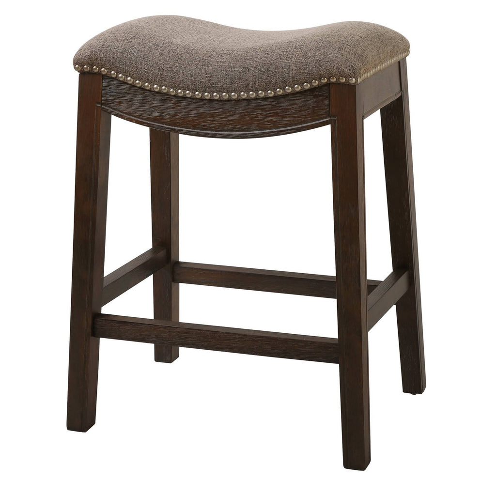 Counter Height Saddle Style Counter Stool with Taupe Fabric and Nail Head Trim Y64295