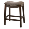 Counter Height Saddle Style Counter Stool with Taupe Fabric and Nail Head Trim Y64295