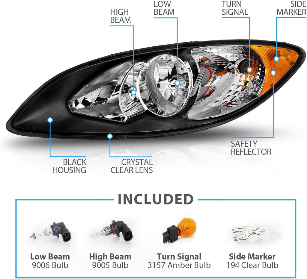 Black Replacement Headlights Set C5065
