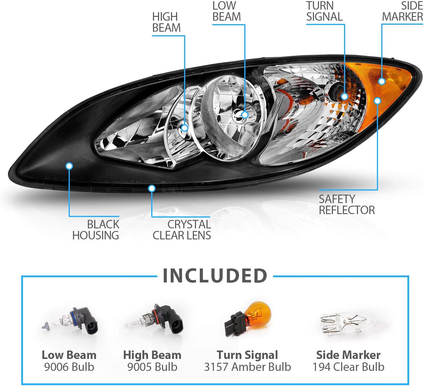 Black Replacement Headlights Set C5065