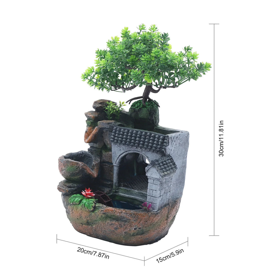 Mini Rockery Fountain Waterfall Desktop Water LED Light Indoor Decor P678