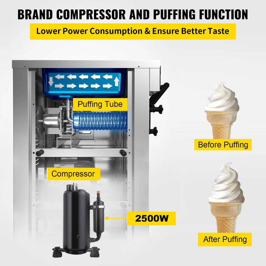 Commercial Ice Cream Maker 2500W with Two 12L Hoppers Soft Serve Machine with 3 Flavors Compressor LCD Panel O970455