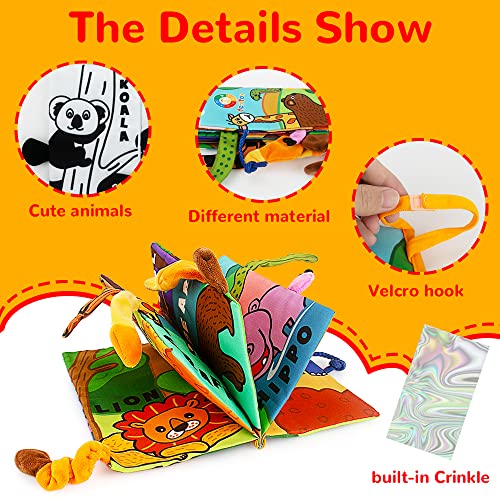 Tummy Time Mirror with Soft Crinkle 3D Cloth Book and Teethers Toys, Black and White Sensory Toys J92954