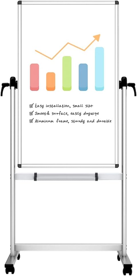 Double-sided Magnetic Mobile Whiteboard, 48 x 24 Inches, Aluminium Frame and Stand S53282