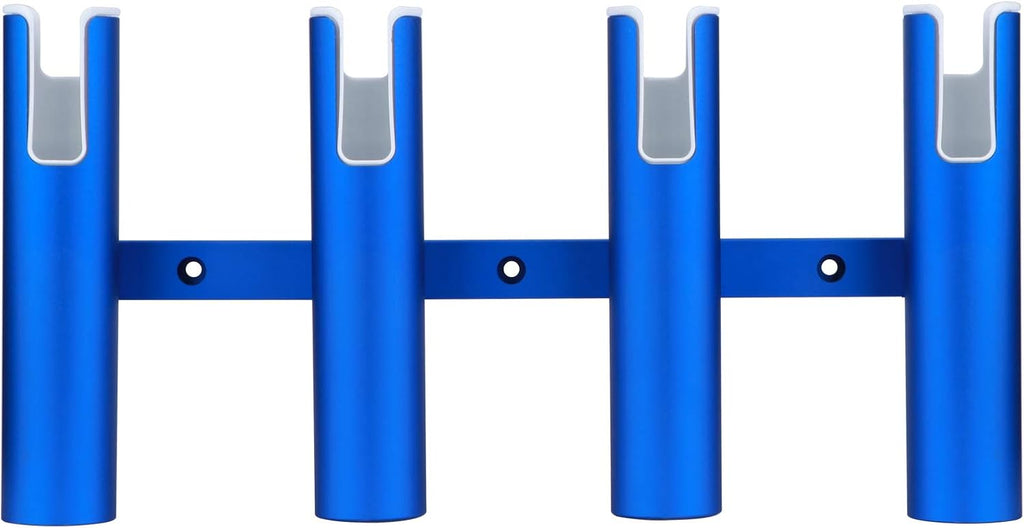 Blue Aluminium Fishing Rod Holder 4 Linked Tubes Wall-Mounted Rod Rack X767