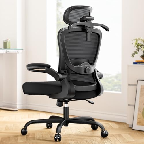 Ergonomic Office Chair with 3D Lumbar Support, Headrest, Flip-Up Armrests, High Back, Thick Cushion R3292