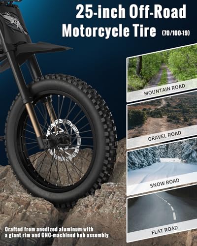 Electric Dirt Bike, 60V 3000W / 48V 2400W, Dual Battery, 25" Motorcycle Tire, Full Suspension X1169