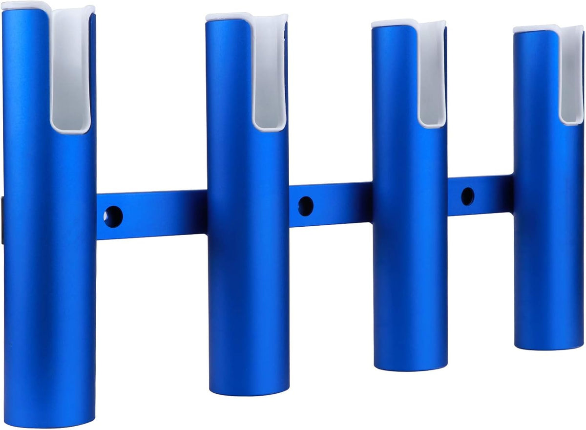 Blue Aluminium Fishing Rod Holder 4 Linked Tubes Wall-Mounted Rod Rack X767