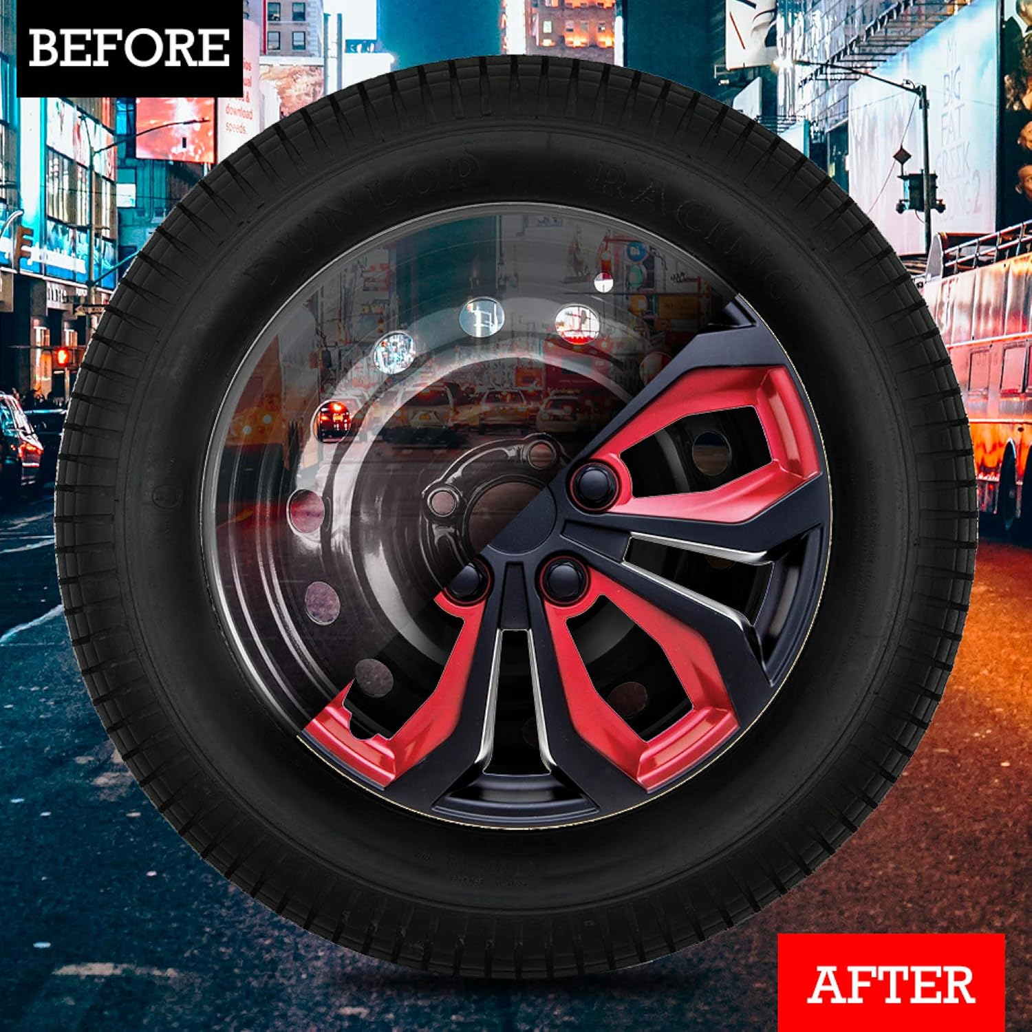 15-Inch Set of 4 Black Red Car Wheel Hubcaps C30661