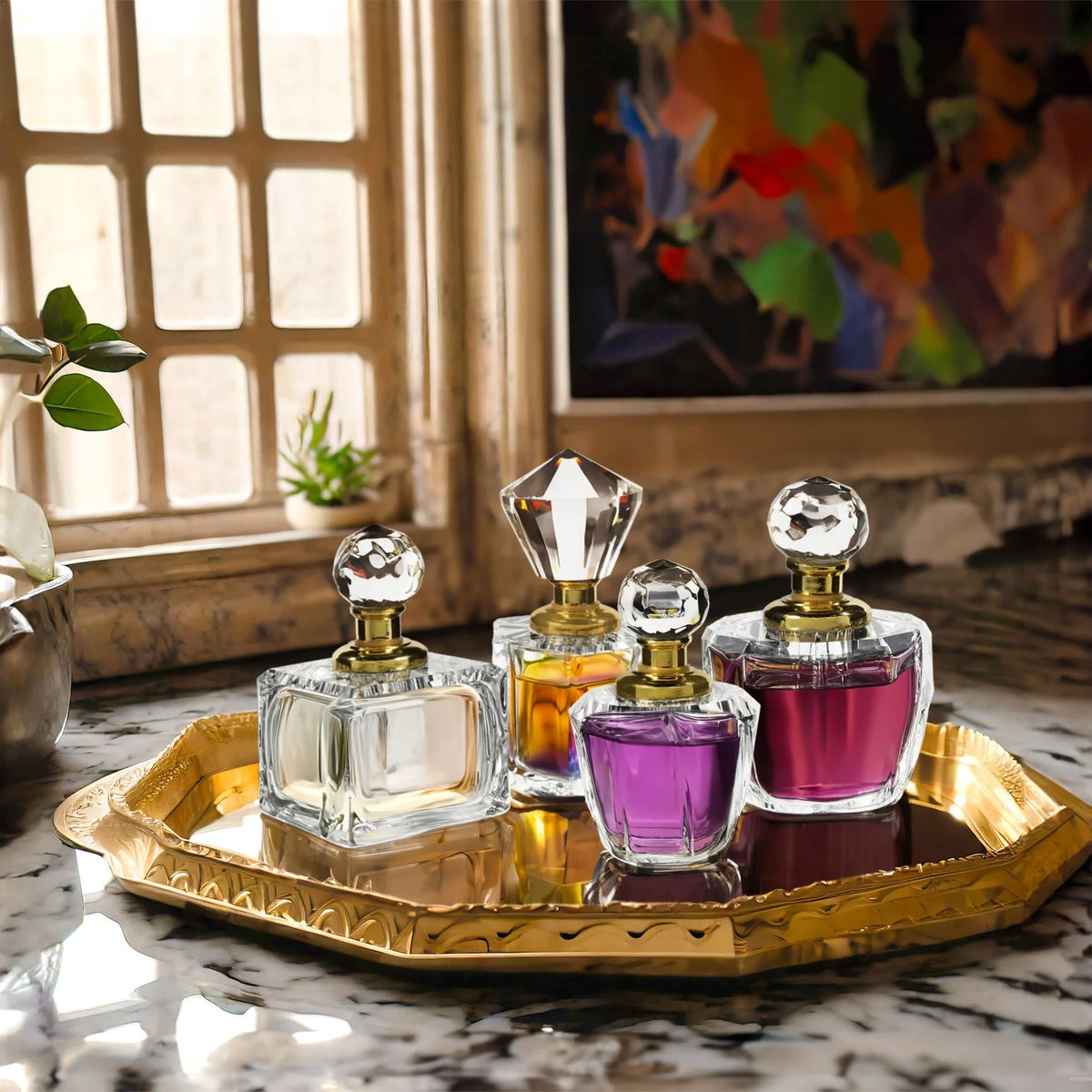 4 Pack Crystal Perfume Bottle Set I3574