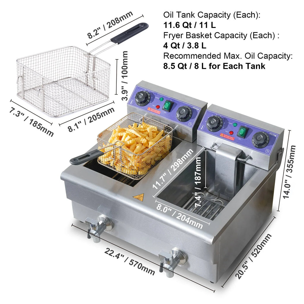 3000W Dual Tank Electric Deep Fryer H562