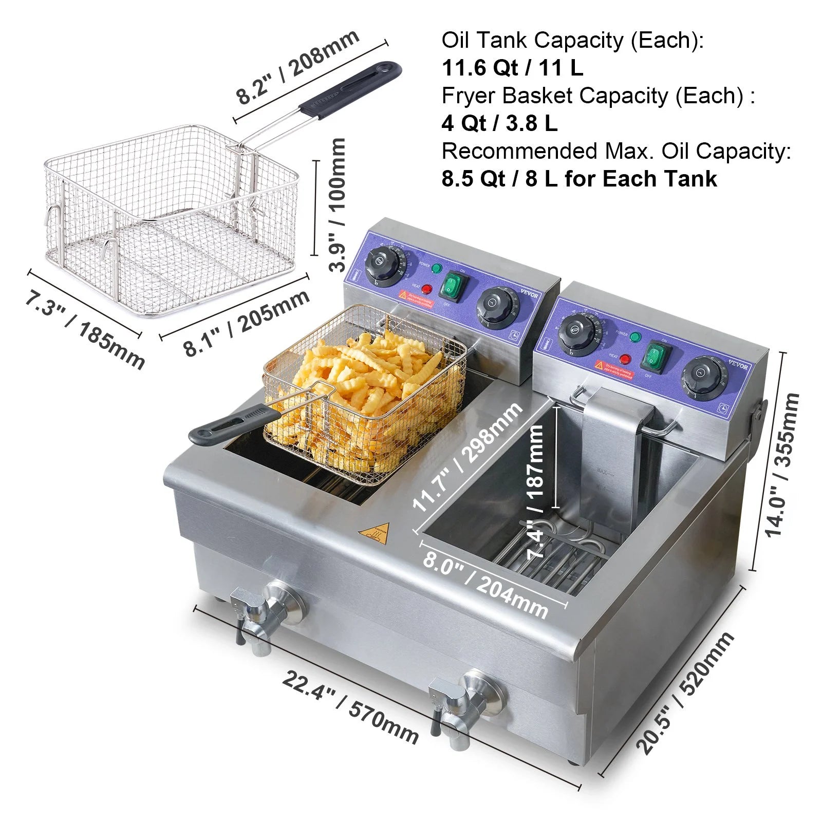 3000W Dual Tank Electric Deep Fryer H562