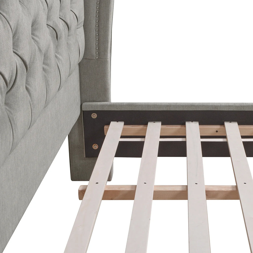 King Silver Grey Polyester Upholstered Platform Bed Frame J241327