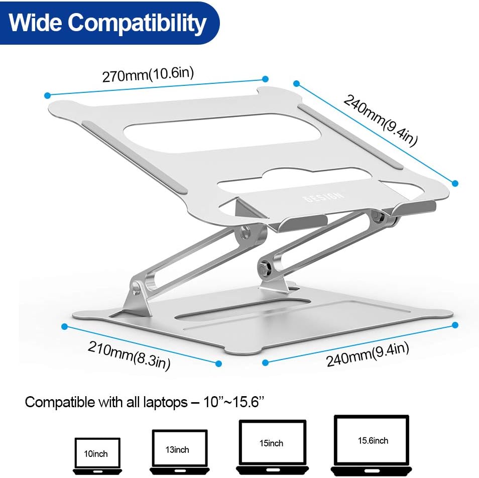 Aluminum Laptop Stand, Ergonomic Adjustable Notebook Stand, Silver P939