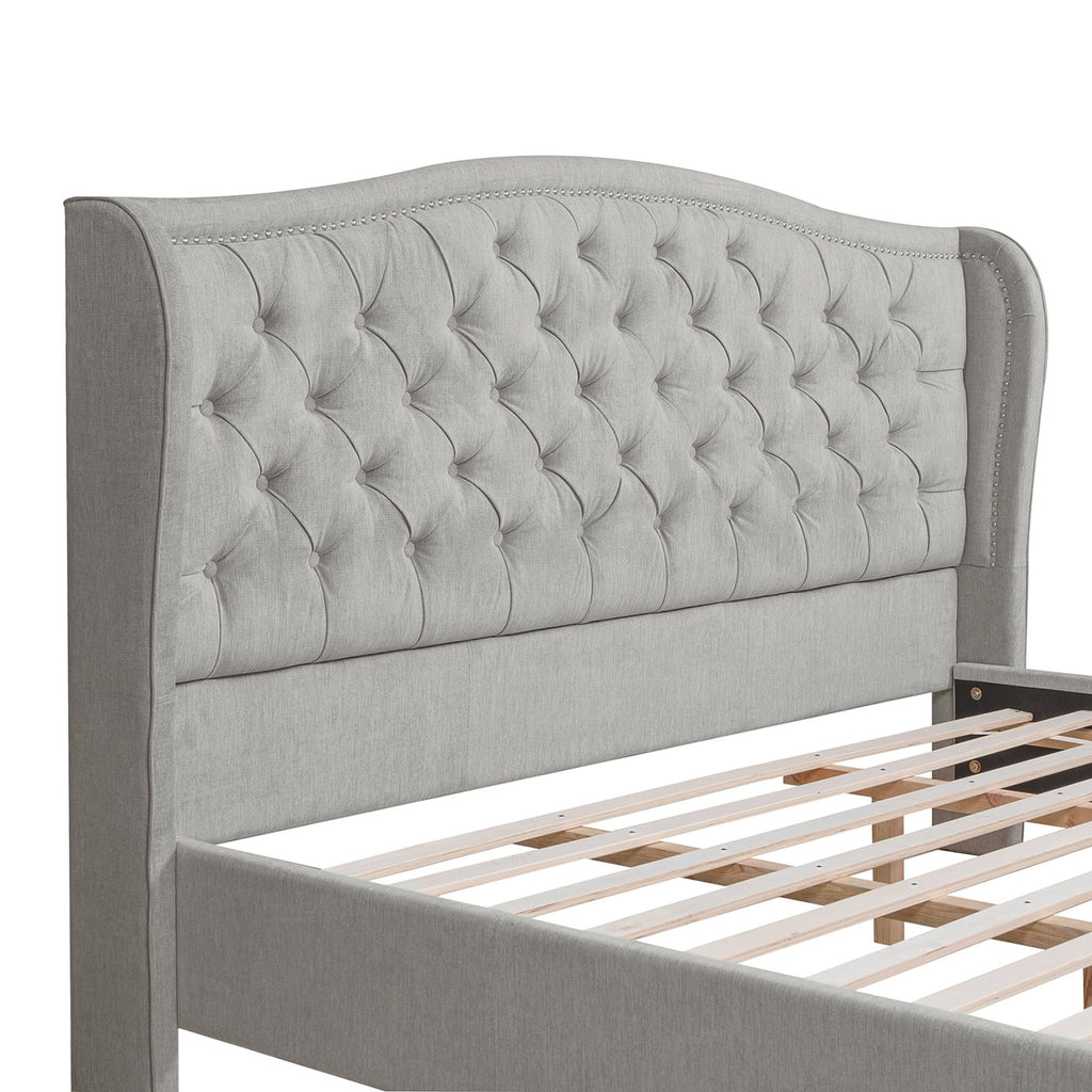 King Silver Grey Polyester Upholstered Platform Bed Frame J241327