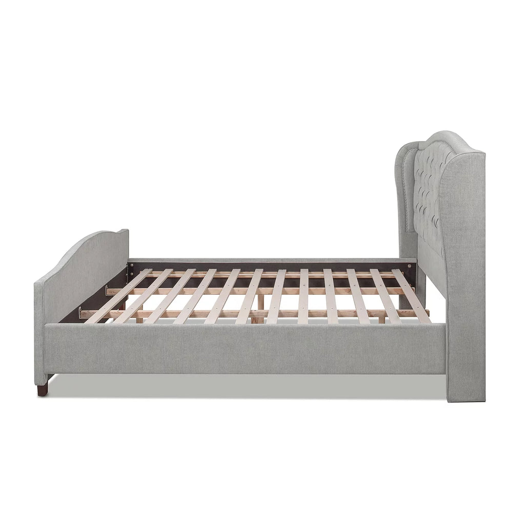 King Silver Grey Polyester Upholstered Platform Bed Frame J241327