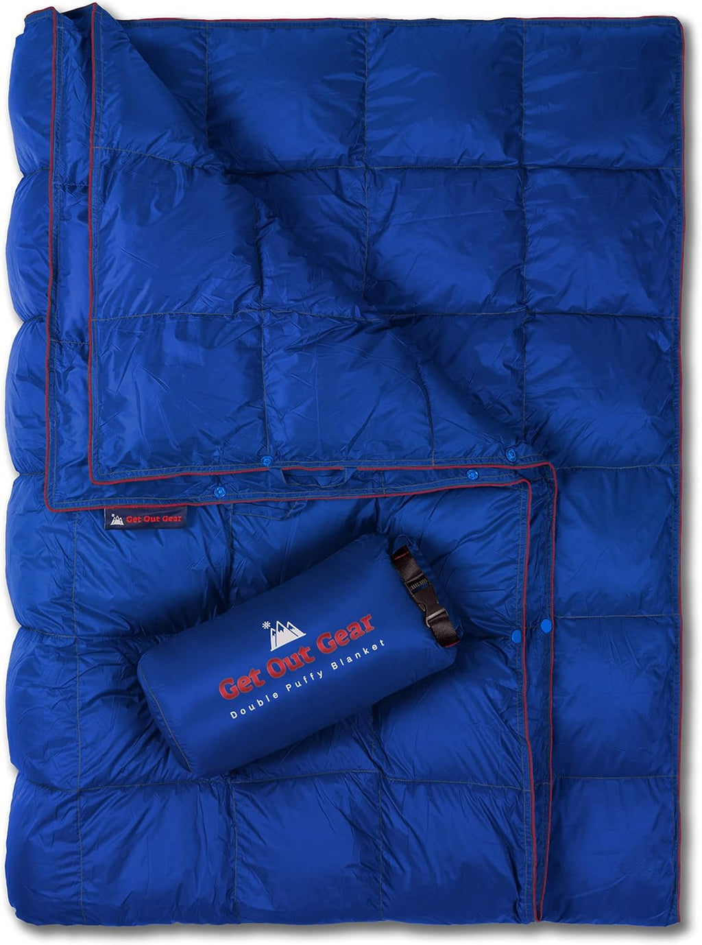 Double Puffy Camping Blanket Water-Resistant Camp Quilt Blue Red X55067