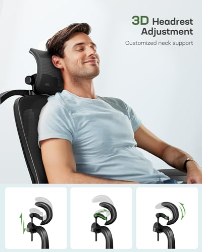 Ergonomic Office Chair with 3D Lumbar Support, Headrest, Flip-Up Armrests, High Back, Thick Cushion R3292