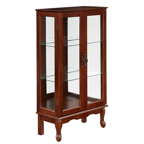 Oak Display Lighted Cabinet with Glass Doors and Adjustable Shelves V5138