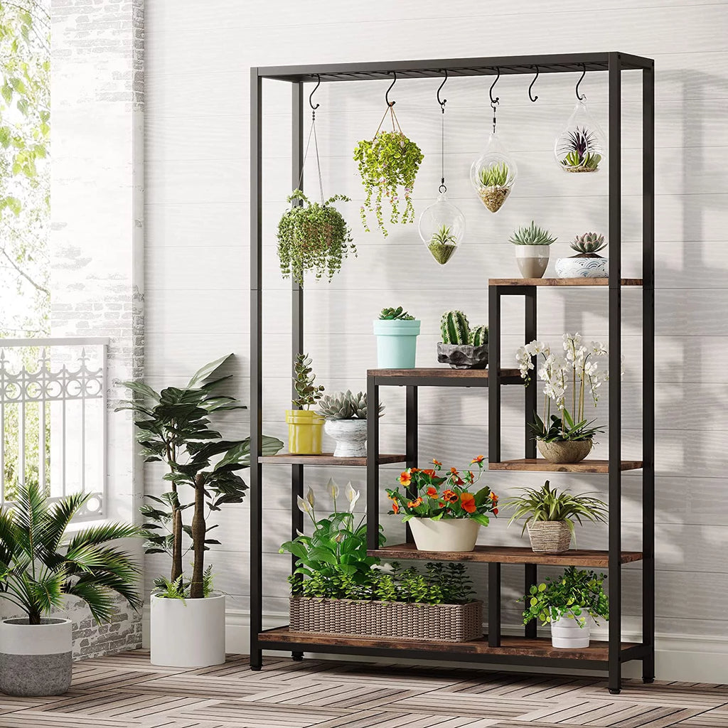 5-Tier Metal Plant Stand with 10 Hanging Hooks L76930