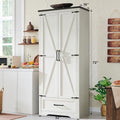 White 72" Tall Wood Rustic Storage Cabinet with Adjustable Shelves and Drawer A2506