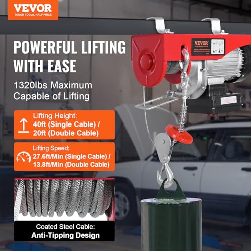 2200 lbs 1600W 110V Electric Steel Wire Winch with Wireless Remote Control 40ft Single Cable Lifting Height C449