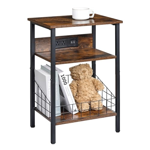 3-Tier Side Table with USB Ports and Outlets, Greige R2980