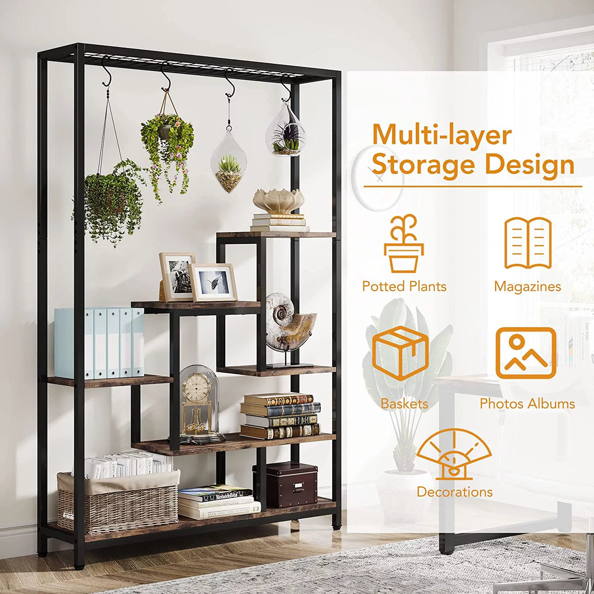 5-Tier Metal Plant Stand with 10 Hanging Hooks L76930