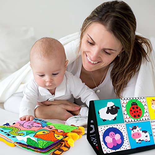 Tummy Time Mirror with Soft Crinkle 3D Cloth Book and Teethers Toys, Black and White Sensory Toys J92954