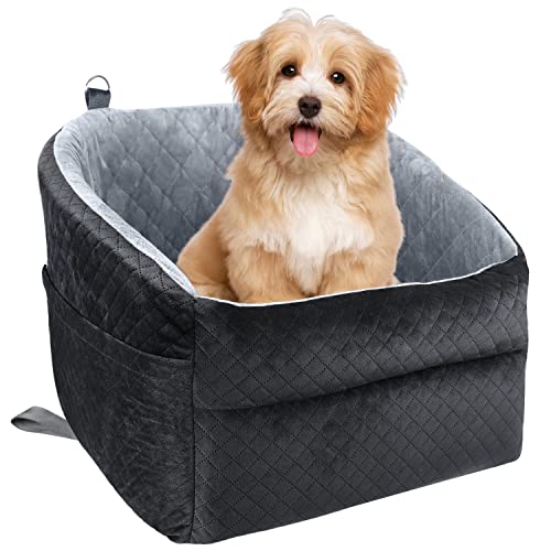 Grey Dog Booster Seat with Safety Leash and Storage Pockets T5323