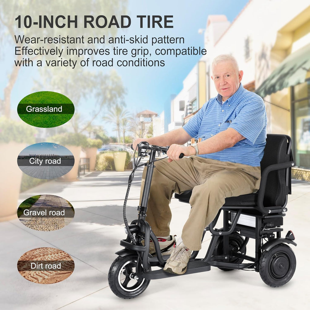 3 Wheel Electric Scooter Lightweight Folding Powered Mobility Scooter with Ergonomic Seat and Removable Battery Black L2251