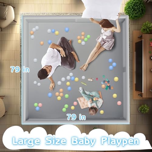 Large Baby Playpen 79x79 Inch Extra Large Kids Activity Center with Zipper Gates U44276