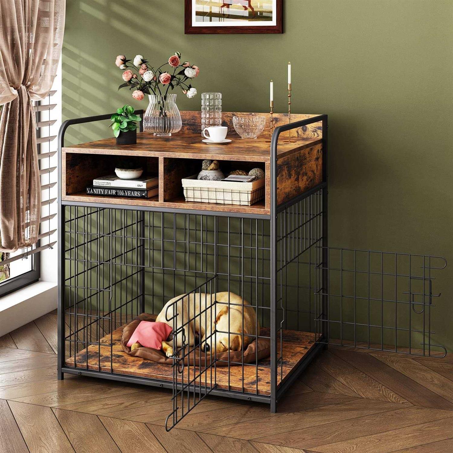 Dog Crate Furniture Wood Dog Cage with Drawers Storage Z459604