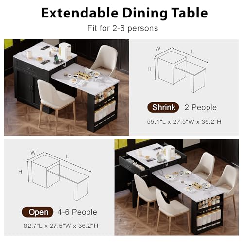 White Oak Kitchen Island with Extendable Dining Table and Storage J509