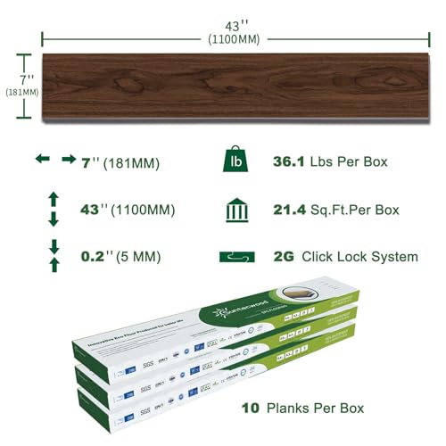 SPC Rigid Core Vinyl Flooring, Wood-Look Planks, 21.4 Sq.Feet (Hickory 10 Planks) E5710