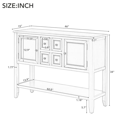 46" Blue Sideboard Cabinet with Storage Drawers and Bottom Shelf V895818