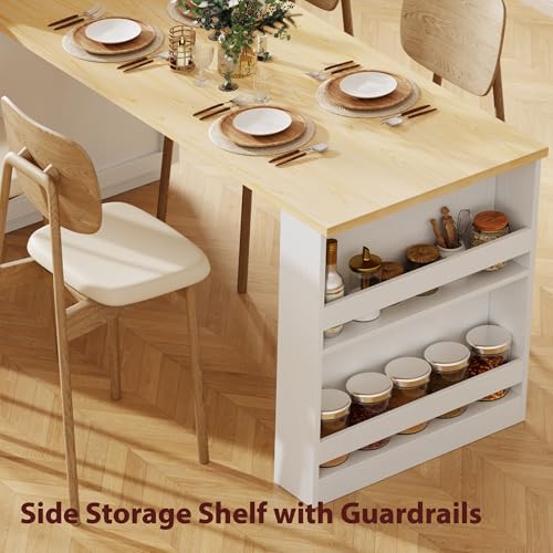 White Oak Kitchen Island with Extendable Dining Table and Storage J509