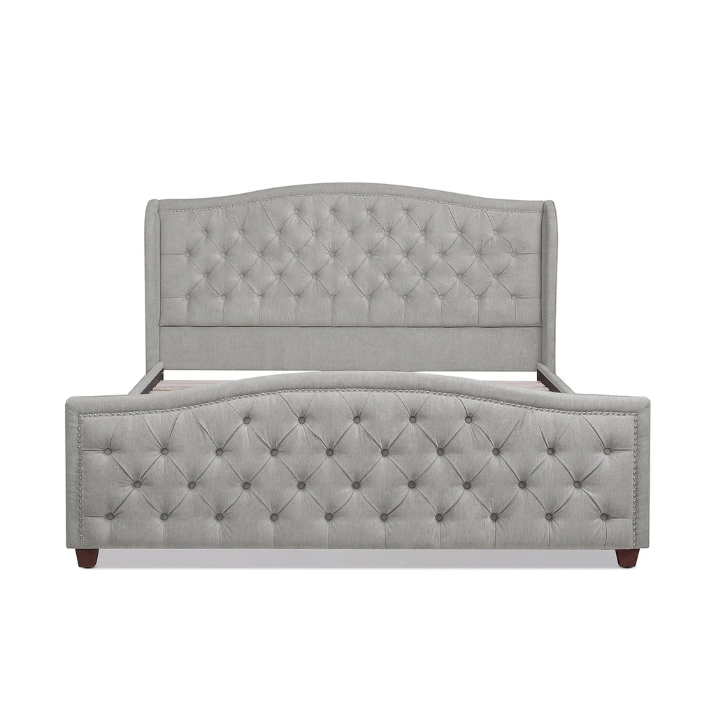 King Silver Grey Polyester Upholstered Platform Bed Frame J241327