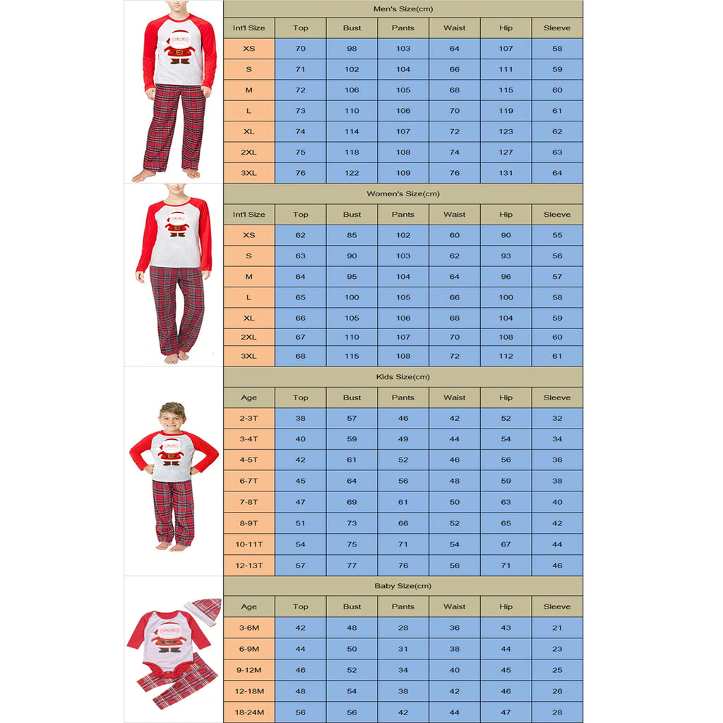 Christmas Family Matching Pajamas Set Santa Claus Plaid Sleepwear G526