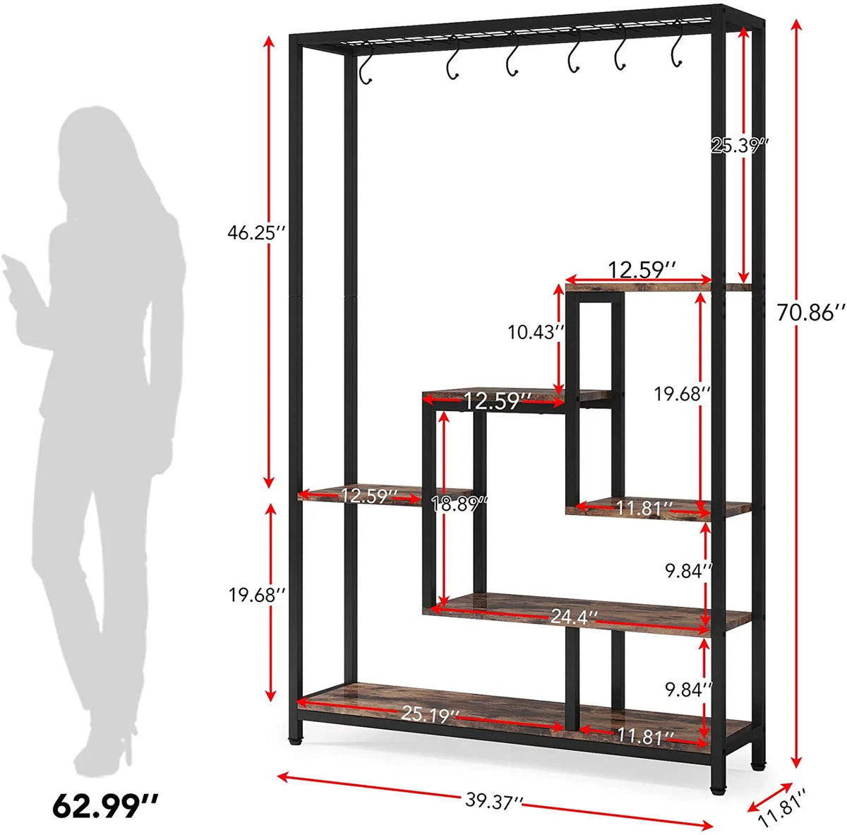 5-Tier Metal Plant Stand with 10 Hanging Hooks L76930