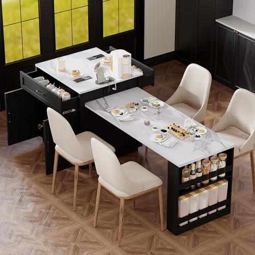 White Oak Kitchen Island with Extendable Dining Table and Storage J509