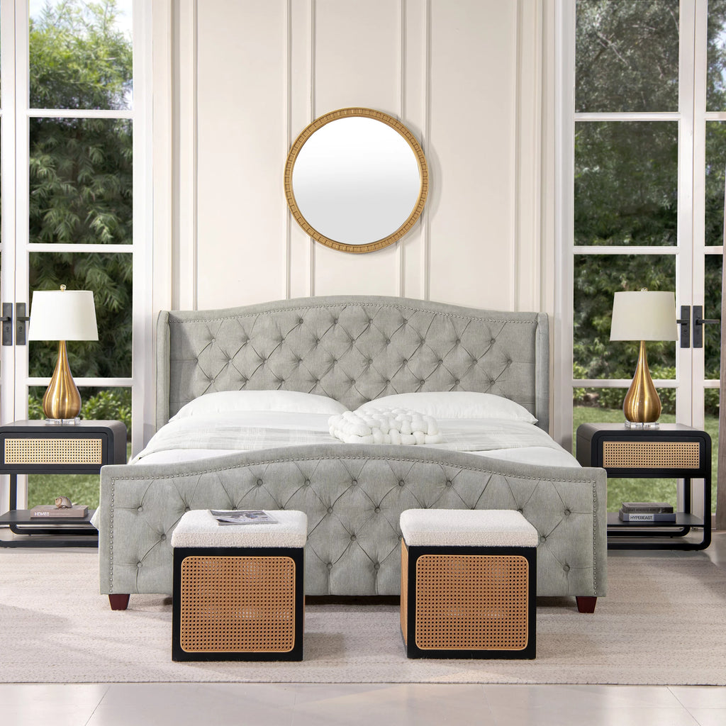 King Silver Grey Polyester Upholstered Platform Bed Frame J241327