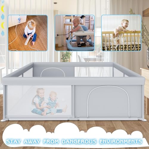 Large Baby Playpen 79x79 Inch Extra Large Kids Activity Center with Zipper Gates U44276