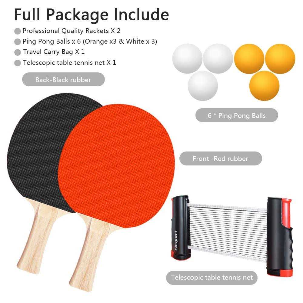 Ping Pong Paddle Set with Retractable Net, 2 Rackets, 6 Balls and Carry Bag Q61041