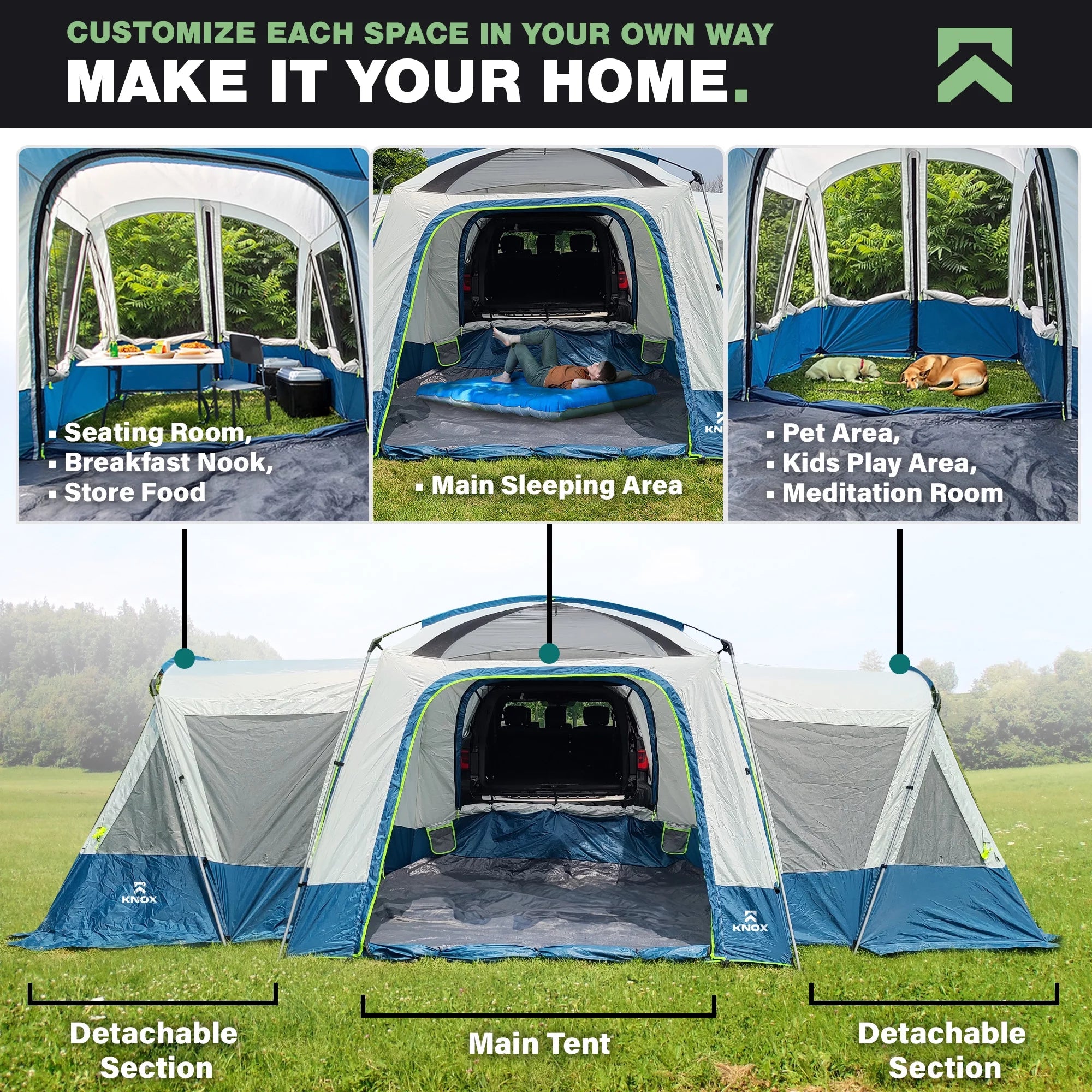 10'x10' Car Camping Tent with 2 Screen Rooms Rainfly V2570